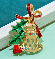 Christmas Bell Brooch Gold Silver Plated Broach Stones Celebrity Queen PIN i14