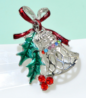 Christmas Bell Brooch Gold Silver Plated Broach Stones Celebrity Queen PIN i14