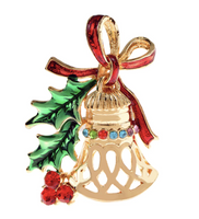 Christmas Bell Brooch Gold Silver Plated Broach Stones Celebrity Queen PIN i14