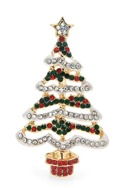 Christmas Tree Brooch Vintage look Gold plated broach Celebrity Queen pin i21