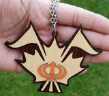 Punjabi sikh wooden khanda canada leaf nishan sahib pendant car mirror hanger k5