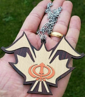 Punjabi sikh wooden khanda canada leaf nishan sahib pendant car mirror hanger k5