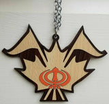 Punjabi sikh wooden khanda canada leaf nishan sahib pendant car mirror hanger k5