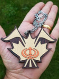 Punjabi sikh wooden khanda canada leaf nishan sahib pendant car mirror hanger k5