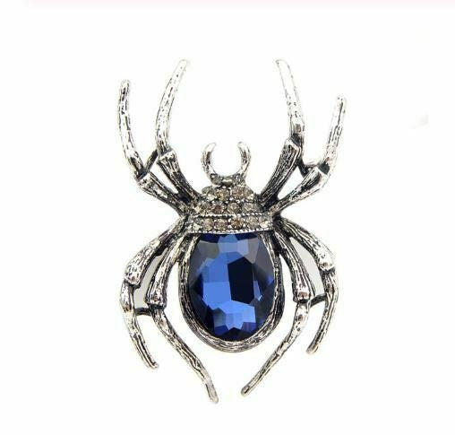 Vintage look silver plated blue spider brooch suit coat broach collar pin b7