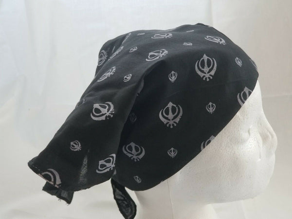 Sikh Punjabi White Khalsa Black Khanda Bandana Head Wrap Gear Rumal Ha - Foto 4