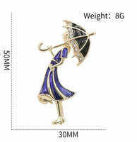 Vintage look gold plated blu lady umbrella brooch suit coat broach pin collar u2