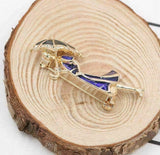 Vintage look gold plated blu lady umbrella brooch suit coat broach pin collar u2