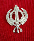 Stunning diamonte silver plated sikh khanda brooch cake pin singh turban dumala