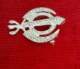 Stunning Diamonte Silver Plated Sikh Khanda Brooch Cake Pin Singh Turban Dumala