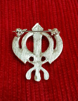 Stunning Diamonte Silver Plated Sikh Khanda Brooch Cake Pin Singh Turban Dumala