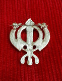 Stunning Diamonte Silver Plated Sikh Khanda Brooch Cake Pin Singh Turban Dumala