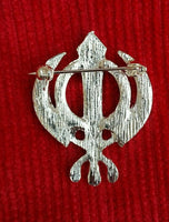 Stunning Diamonte Silver Plated Sikh Khanda Brooch Cake Pin Singh Turban Dumala