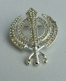 Stunning Diamonte Silver Plated Sikh Khanda Brooch Cake Pin Singh Turban Dumala