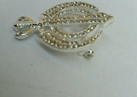 Stunning Diamonte Silver Plated Sikh Khanda Brooch Cake Pin Singh Turban Dumala