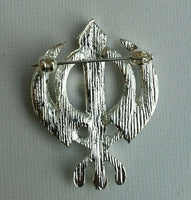 Stunning Diamonte Silver Plated Sikh Khanda Brooch Cake Pin Singh Turban Dumala