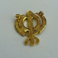 Stunning diamonte gold plated sikh khanda brooch cake pin singh turban dumala