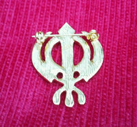 Stunning diamonte gold plated sikh khanda brooch cake pin singh turban dumala