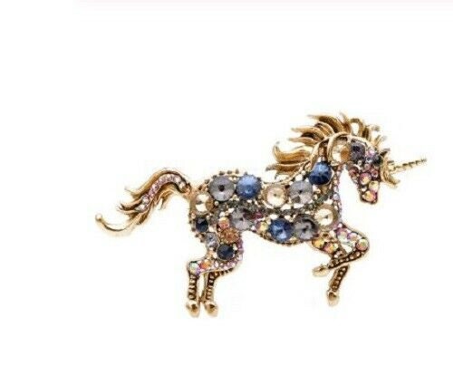 Stunning vintage look gold plated unicorn horse celebrity brooch broach pin f19