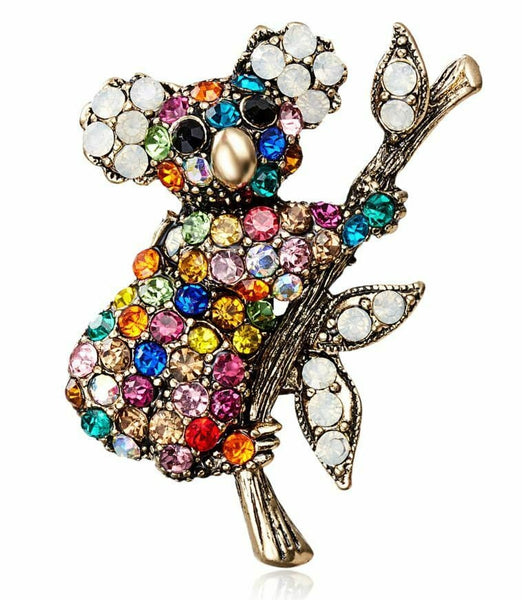 Stunning diamonte gold plated vintage look panda christmas brooch cake pin s10