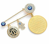 Stunning gold plated muslim evil eye protection allah koran brooch broach pin z4