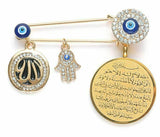 Stunning gold plated muslim evil eye protection allah koran brooch broach pin z4