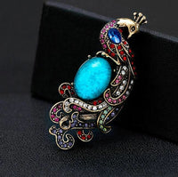 Stunning vintage look gold plated peacock turquoise stone queen brooch broach h2