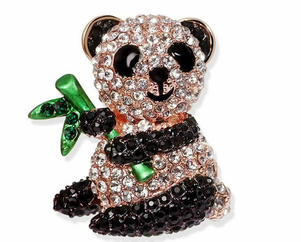 Stunning diamonte gold plated vintage look panda christmas brooch cake pin z8