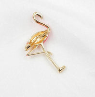 Stunning diamonte gold plated vintage look flamingo bird christmas brooch pin c1