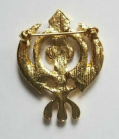 Stunning diamonte gold plated sikh khandapoppy khalsa singh kaur brooch pin gift