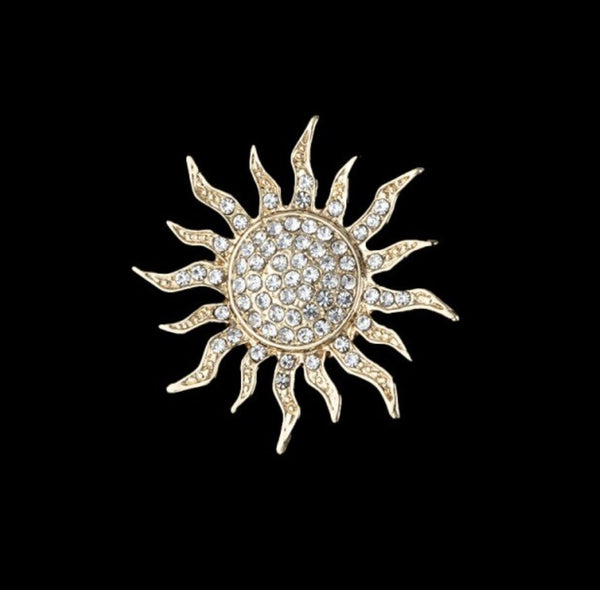 Stunning vintage look gold plated sun shaped brooch suit coat broach pin b12g