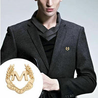 Letter m brooch elegant stunning gold plated lovely broach lapel pin gift b50m