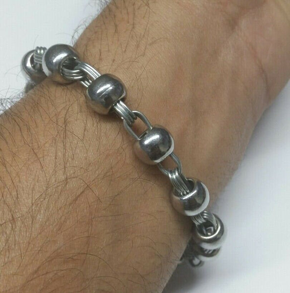 Chrome plated steel meditation praying beads talisman sikh simarna bracelet f1