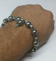 Chrome plated steel meditation praying beads talisman sikh simarna bracelet f1