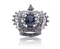 Crown brooch stunning vintage look silver plated stones royal princess design g1