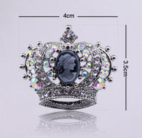 Crown brooch stunning vintage look silver plated stones royal princess design g1