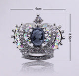 Crown brooch stunning vintage look silver plated stones royal princess design g1