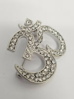 Stunning diamonte silver plated om hindu religious brooch cake broach pin gift