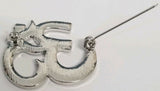 Stunning diamonte silver plated om hindu religious brooch cake broach pin gift