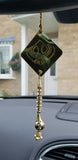 Golden mirror punjabi sikh large khanda stunning pendant car rear mirror gift