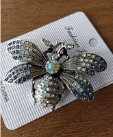 Honey bee brooch stunning silver plated blue diamante suit coat broach pin ggg38
