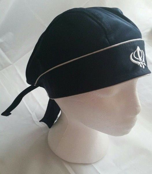 New Fashion House Indian Sikh Punjabi Hat Ready To Wear Patka In Black Or Doo Rag And Biker Skull Cap Cotton Bandana With Tie Cords, Black, One Size, Black - Foto 3