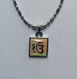 Small Punjabi Sikh Singh Silver Tone Eik onkar Square pendant Necklace LL31