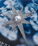 Stunning vintage look silver plated crystal star design brooch broach pin b46