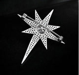 Stunning vintage look silver plated crystal star design brooch broach pin b46