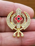 Stunning diamonte gold plated sikh khandapoppy khalsa singh kaur brooch pin gift