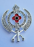 Stunning diamonte gold plated sikh khandapoppy khalsa singh kaur brooch pin gift