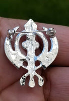 Stunning diamonte gold plated sikh khandapoppy khalsa singh kaur brooch pin gift