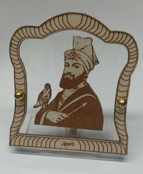 Sikh guru gobind singh wood carved photo portrait sikh lovely desktop stand f2