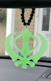 Acrylic green punjabi sikh large khanda stunning pendant car rear mirror black